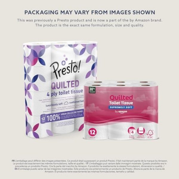 by Amazon 4-Ply Quilted Toilet Tissues, Unscented, 12 Rolls (1 Pack of 12), 160 Sheets per Roll Amazon.co.uk