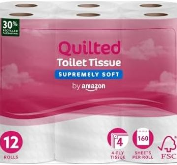 by Amazon 4-Ply Quilted Toilet Tissues, Unscented, 12 Rolls (1 Pack of 12), 160 Sheets per Roll Amazon.co.uk