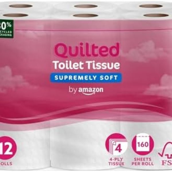 by Amazon 4-Ply Quilted Toilet Tissues, Unscented, 12 Rolls (1 Pack of 12), 160 Sheets per Roll Amazon.co.uk